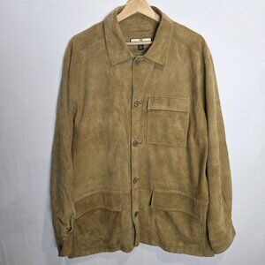 Vtg Tommy Bahama Jacket Mens Large Tan Brown Suede Button Chore Barn Pockets